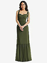 Alt View 2 Thumbnail - Olive Green Tie-Shoulder Bustier Bodice Ruffle-Hem Maxi Dress