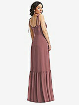 Rear View Thumbnail - Rosewood Tie-Shoulder Bustier Bodice Ruffle-Hem Maxi Dress