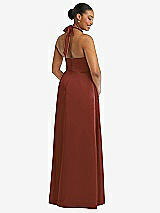 Rear View Thumbnail - Auburn Moon High-Neck Tie-Back Halter Cascading High Low Maxi Dress
