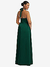 Rear View Thumbnail - Hunter Green High-Neck Tie-Back Halter Cascading High Low Maxi Dress