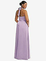 Rear View Thumbnail - Pale Purple High-Neck Tie-Back Halter Cascading High Low Maxi Dress