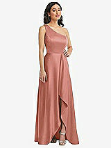Front View Thumbnail - Desert Rose One-Shoulder High Low Maxi Dress with Pockets