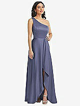 Front View Thumbnail - French Blue One-Shoulder High Low Maxi Dress with Pockets