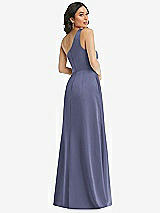 Rear View Thumbnail - French Blue One-Shoulder High Low Maxi Dress with Pockets