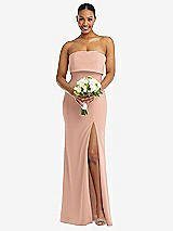 Alt View 2 Thumbnail - Pale Peach Strapless Overlay Bodice Crepe Maxi Dress with Front Slit