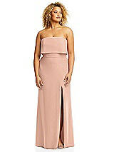 Alt View 3 Thumbnail - Pale Peach Strapless Overlay Bodice Crepe Maxi Dress with Front Slit