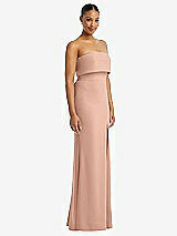 Side View Thumbnail - Pale Peach Strapless Overlay Bodice Crepe Maxi Dress with Front Slit