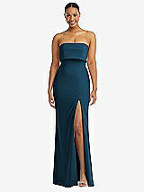 Alt View 1 Thumbnail - Atlantic Blue Strapless Overlay Bodice Crepe Maxi Dress with Front Slit