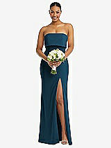 Alt View 2 Thumbnail - Atlantic Blue Strapless Overlay Bodice Crepe Maxi Dress with Front Slit