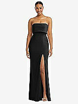 Alt View 1 Thumbnail - Black Strapless Overlay Bodice Crepe Maxi Dress with Front Slit