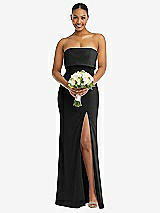 Alt View 2 Thumbnail - Black Strapless Overlay Bodice Crepe Maxi Dress with Front Slit