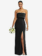 Front View Thumbnail - Black Strapless Overlay Bodice Crepe Maxi Dress with Front Slit