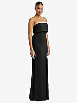 Side View Thumbnail - Black Strapless Overlay Bodice Crepe Maxi Dress with Front Slit