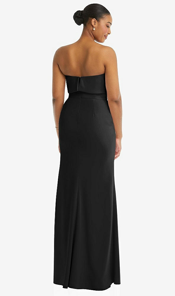 Back View - Black Strapless Overlay Bodice Crepe Maxi Dress with Front Slit