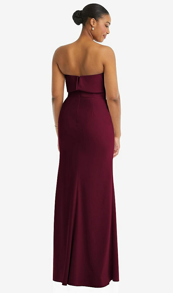 Back View - Cabernet Strapless Overlay Bodice Crepe Maxi Dress with Front Slit