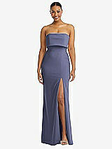 Alt View 1 Thumbnail - French Blue Strapless Overlay Bodice Crepe Maxi Dress with Front Slit