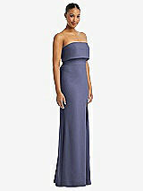 Side View Thumbnail - French Blue Strapless Overlay Bodice Crepe Maxi Dress with Front Slit