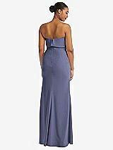 Rear View Thumbnail - French Blue Strapless Overlay Bodice Crepe Maxi Dress with Front Slit