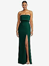 Alt View 1 Thumbnail - Hunter Green Strapless Overlay Bodice Crepe Maxi Dress with Front Slit