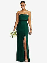 Front View Thumbnail - Hunter Green Strapless Overlay Bodice Crepe Maxi Dress with Front Slit