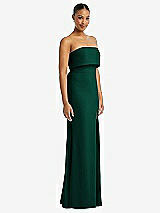 Side View Thumbnail - Hunter Green Strapless Overlay Bodice Crepe Maxi Dress with Front Slit