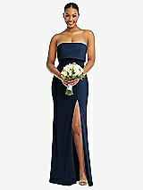 Alt View 2 Thumbnail - Midnight Navy Strapless Overlay Bodice Crepe Maxi Dress with Front Slit
