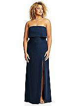 Alt View 3 Thumbnail - Midnight Navy Strapless Overlay Bodice Crepe Maxi Dress with Front Slit