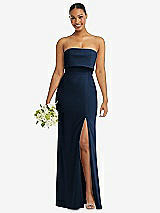 Front View Thumbnail - Midnight Navy Strapless Overlay Bodice Crepe Maxi Dress with Front Slit