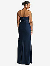 Rear View Thumbnail - Midnight Navy Strapless Overlay Bodice Crepe Maxi Dress with Front Slit
