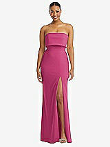 Alt View 1 Thumbnail - Tea Rose Strapless Overlay Bodice Crepe Maxi Dress with Front Slit