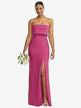 Front View Thumbnail - Tea Rose Strapless Overlay Bodice Crepe Maxi Dress with Front Slit