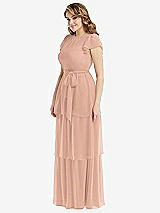 Side View Thumbnail - Pale Peach Flutter Sleeve Jewel Neck Chiffon Maxi Dress with Tiered Ruffle Skirt