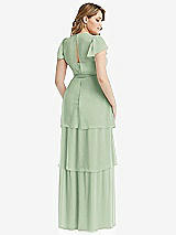 Rear View Thumbnail - Celadon Flutter Sleeve Jewel Neck Chiffon Maxi Dress with Tiered Ruffle Skirt