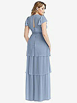 Rear View Thumbnail - Cloudy Flutter Sleeve Jewel Neck Chiffon Maxi Dress with Tiered Ruffle Skirt