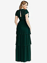 Rear View Thumbnail - Evergreen Flutter Sleeve Jewel Neck Chiffon Maxi Dress with Tiered Ruffle Skirt