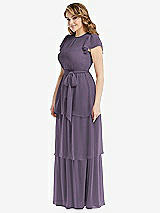 Side View Thumbnail - Lavender Flutter Sleeve Jewel Neck Chiffon Maxi Dress with Tiered Ruffle Skirt