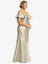 Side View Thumbnail - Champagne Off-the-Shoulder Ruffle Neck Satin Trumpet Gown