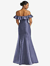 Alt View 5 Thumbnail - French Blue Off-the-Shoulder Ruffle Neck Satin Trumpet Gown