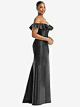 Alt View 4 Thumbnail - Pewter Off-the-Shoulder Ruffle Neck Satin Trumpet Gown