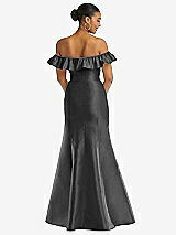 Alt View 5 Thumbnail - Pewter Off-the-Shoulder Ruffle Neck Satin Trumpet Gown