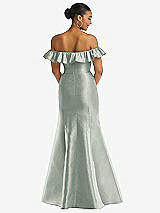 Alt View 5 Thumbnail - Willow Green Off-the-Shoulder Ruffle Neck Satin Trumpet Gown