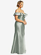 Side View Thumbnail - Willow Green Off-the-Shoulder Ruffle Neck Satin Trumpet Gown