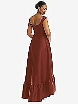 Rear View Thumbnail - Auburn Moon Cap Sleeve Deep Ruffle Hem Satin High Low Dress with Pockets