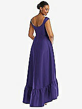 Rear View Thumbnail - Grape Cap Sleeve Deep Ruffle Hem Satin High Low Dress with Pockets