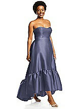 Alt View 2 Thumbnail - French Blue Strapless Deep Ruffle Hem Satin High Low Dress with Pockets