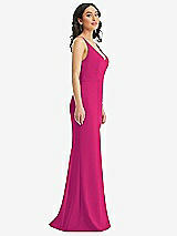 Side View Thumbnail - Think Pink Skinny Strap Deep V-Neck Crepe Trumpet Gown with Front Slit