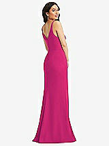 Rear View Thumbnail - Think Pink Skinny Strap Deep V-Neck Crepe Trumpet Gown with Front Slit