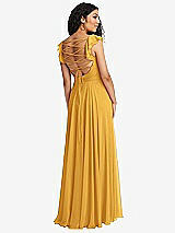 Front View Thumbnail - NYC Yellow Shirred Cross Bodice Lace Up Open-Back Maxi Dress with Flutter Sleeves