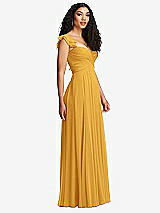 Side View Thumbnail - NYC Yellow Shirred Cross Bodice Lace Up Open-Back Maxi Dress with Flutter Sleeves