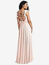 Front View Thumbnail - Blush Shirred Cross Bodice Lace Up Open-Back Maxi Dress with Flutter Sleeves